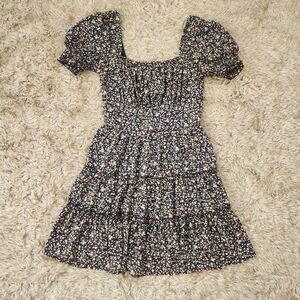 Row‎ A Emma Floral Babydoll Mini Dress Navy Blue Pink Floral Juniors Size Small
